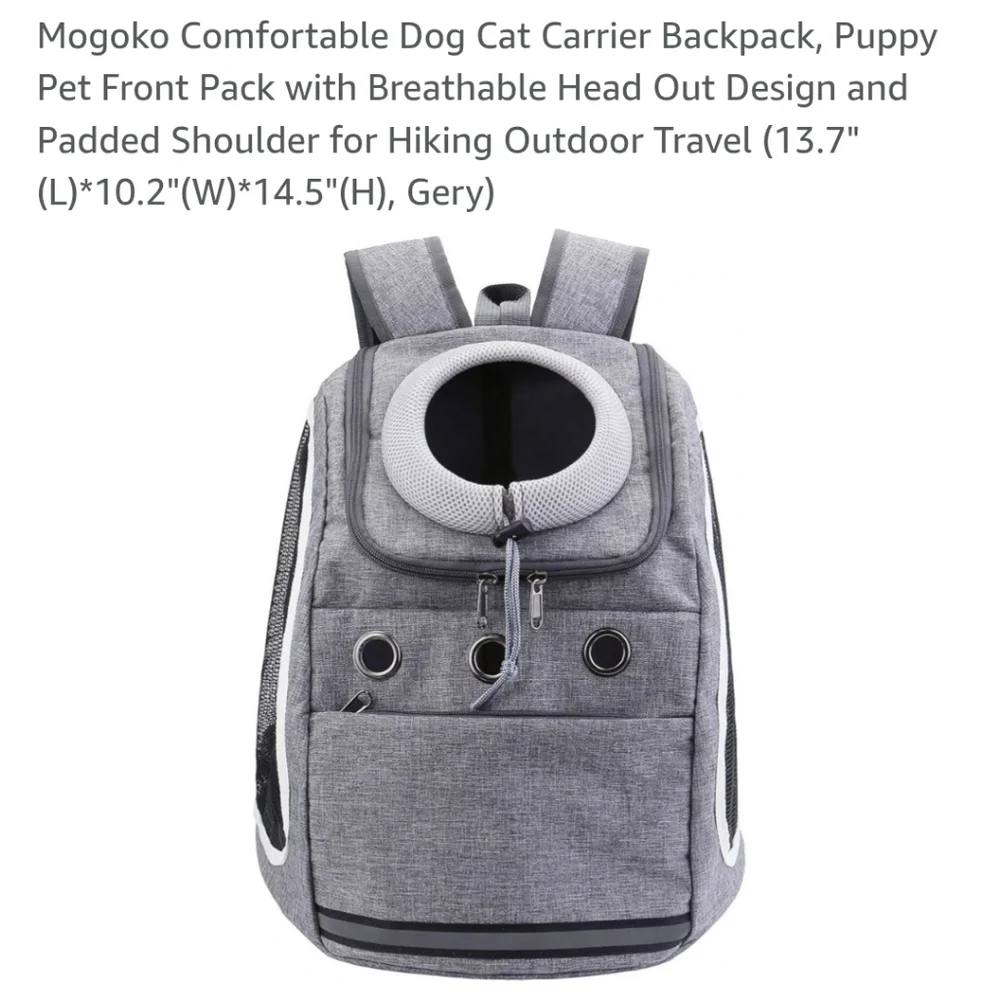 Comfortable Dog Cat Carrier Backpack, Puppy Pet Front Pack with head whole